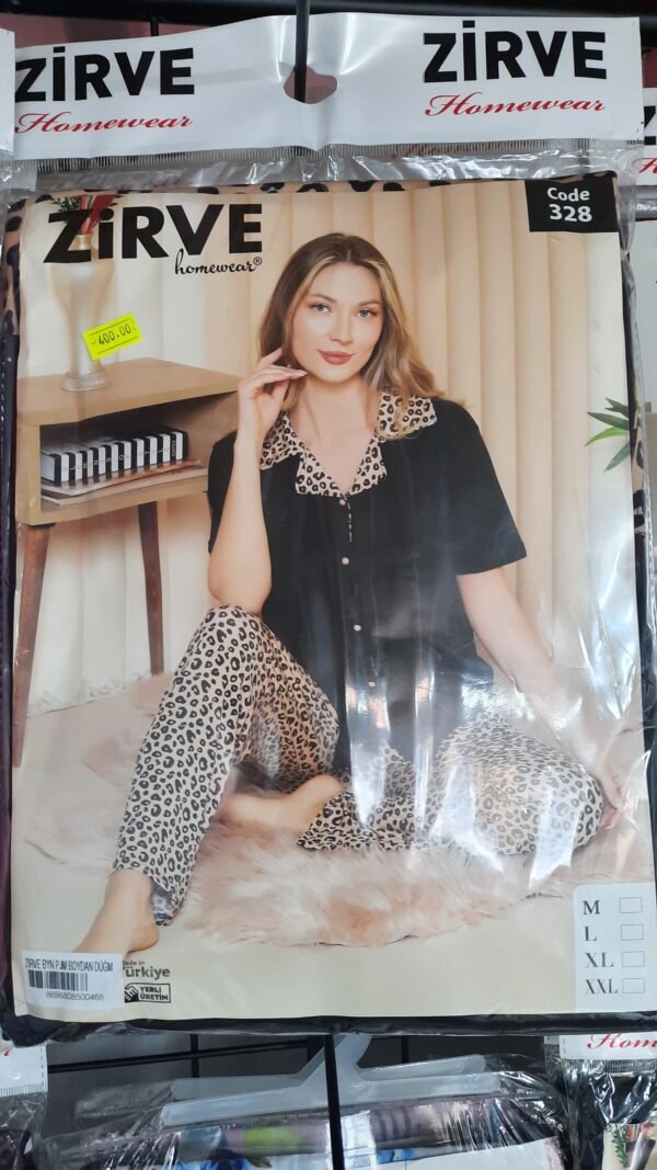 Zirve Leopar Düğmeli Bebe Yaka Pijama Takımı - Görsel 3