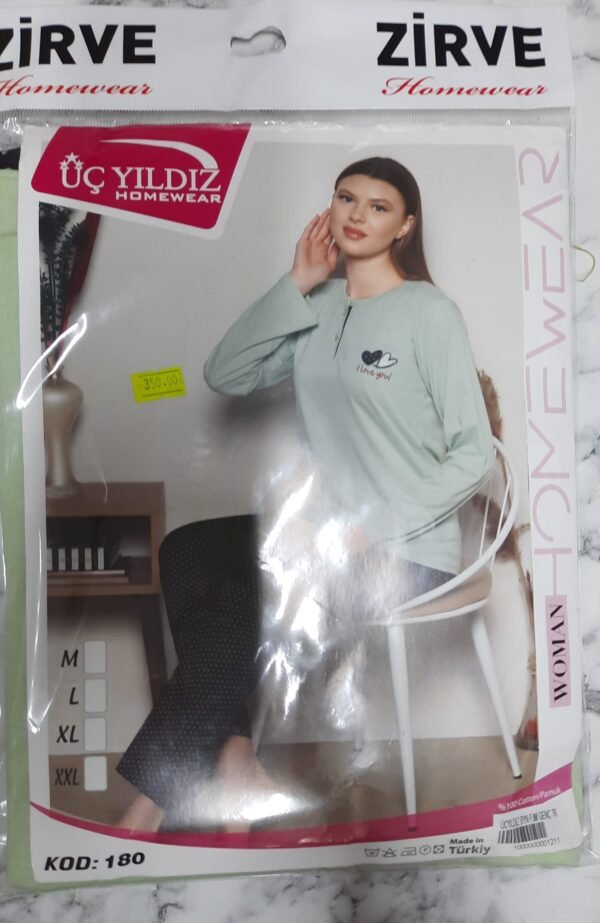 Üç Yıldız Uzun Kollu Kadın Pijama Takımı UY180 - Görsel 2