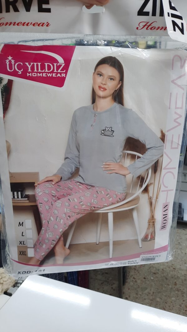 Üç Yıldız Uzun Kollu Kadın Pijama Takımı UY181 - Görsel 4