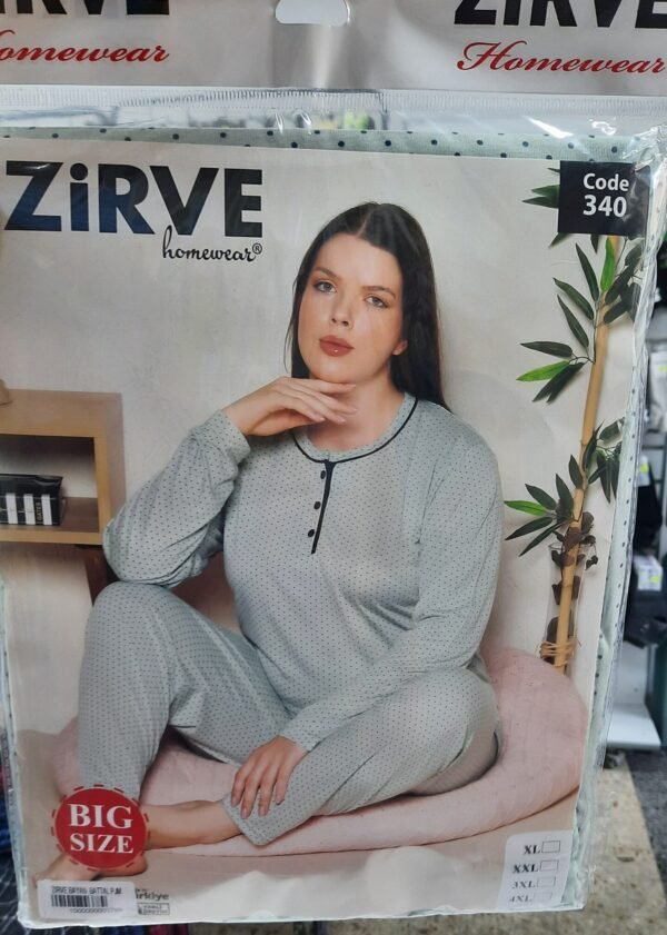 Zirve Büyük Beden Uzun Kollu Kadın Pijama Takımı Su Yeşili - Görsel 2