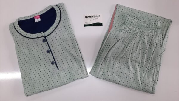 Zirve Büyük Beden Uzun Kollu Kadın Pijama Takımı Su Yeşili - Görsel 3