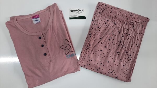 Zirve Geniş Kalıp Kısa Kollu Kadın Pijama Takımı Pudra - Görsel 2