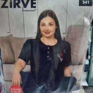 Zirve Geniş Kalıp Kısa Kollu Kadın Pijama Takımı Lacivert