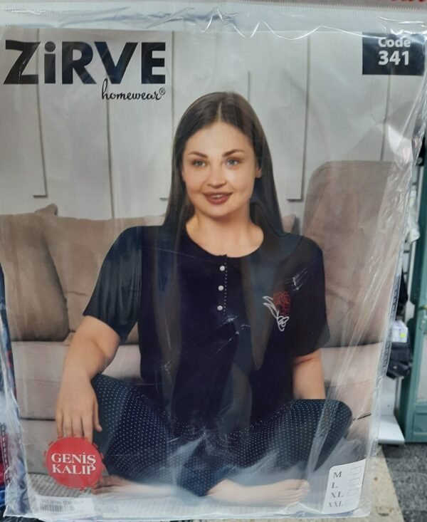 Zirve Geniş Kalıp Kısa Kollu Kadın Pijama Takımı Lacivert