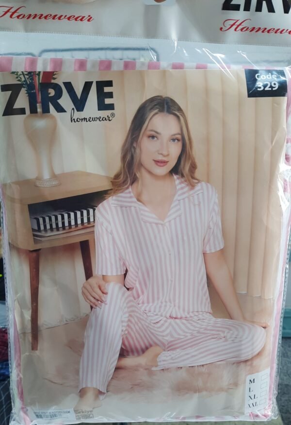 Zirve Kısa Kol Kadın Bebe Yaka Çizgili Pijama Takımı Pembe - Görsel 3