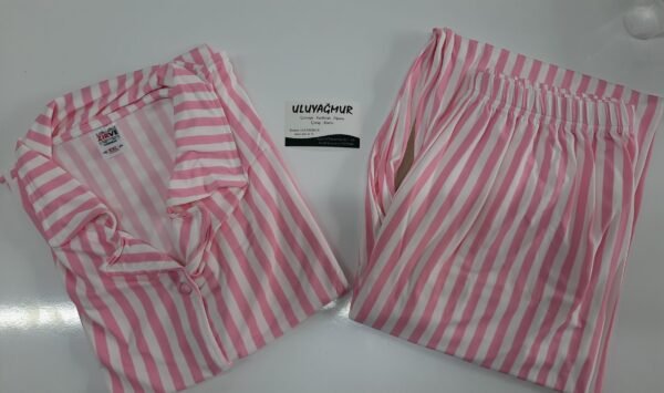 Zirve Kısa Kol Kadın Bebe Yaka Çizgili Pijama Takımı Pembe - Görsel 4