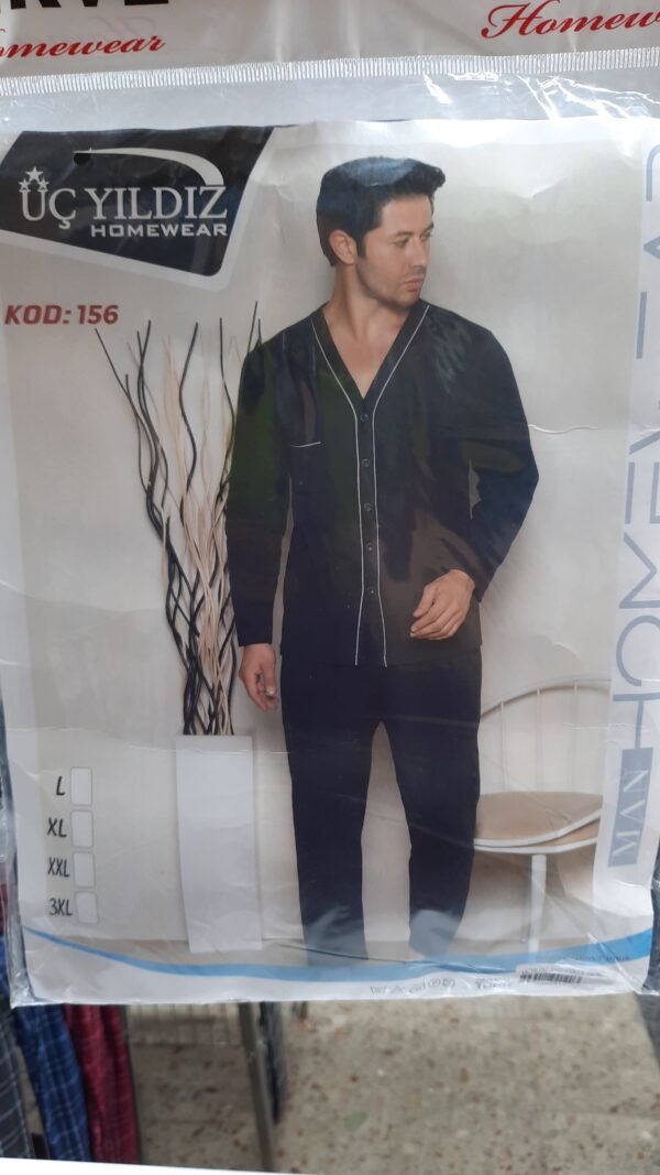 Üç Yıldız Uzun Kollu Boydan Düğmeli Erkek Pijama Takımı Lacivert - Görsel 2
