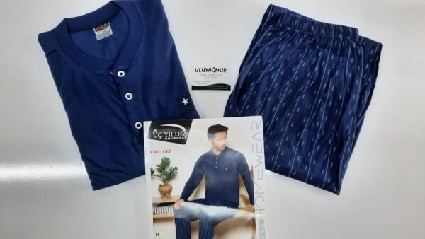 Üç Yıldız Uzun Kollu Erkek Pijama Takımı Lacivert - Görsel 2