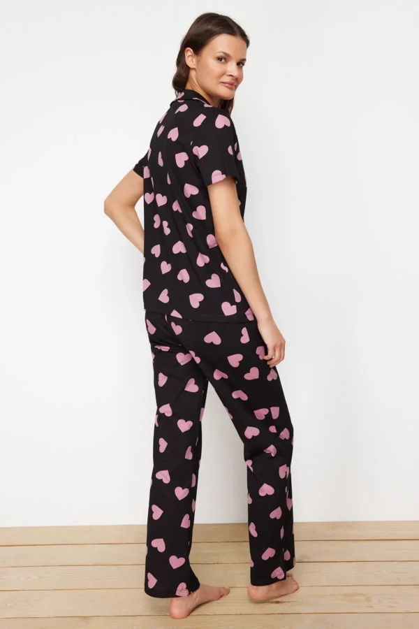 Zirve Kısa Kol Kadın Bebe Yaka Kalp Desenli Pijama Takımı - Görsel 2