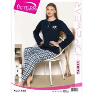 Üç Yıldız Uzun Kollu Kadın Pijama Takımı Lacivert