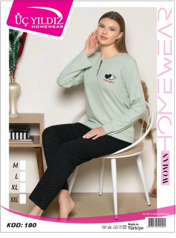 Üç Yıldız Uzun Kollu Kadın Pijama Takımı UY180