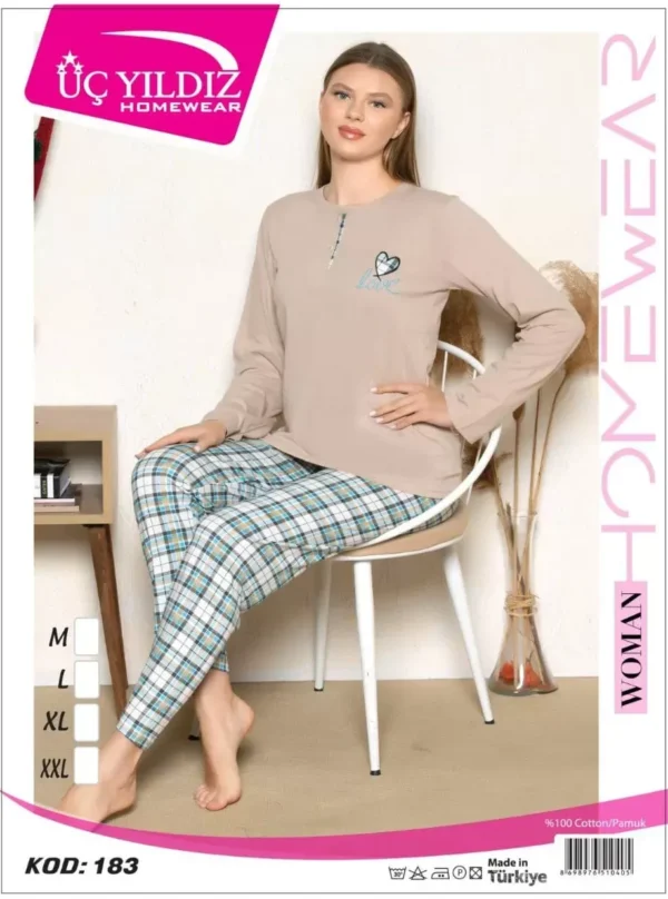 Üç Yıldız Uzun Kollu Kadın Pijama Takımı UY138