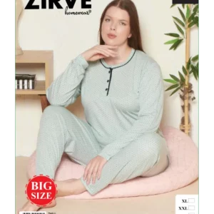 Zirve Büyük Beden Uzun Kollu Kadın Pijama Takımı Su Yeşili
