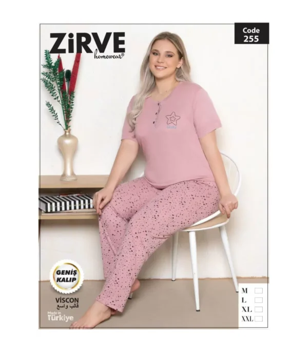 Zirve Geniş Kalıp Kısa Kollu Kadın Pijama Takımı Pudra