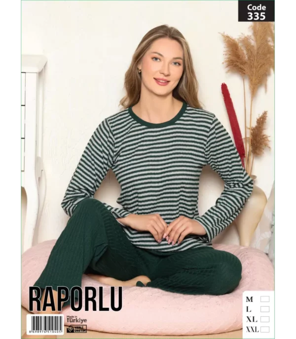 Zirve Uzun Kollu Kadın Pijama Takımı Yeşil Çizgili