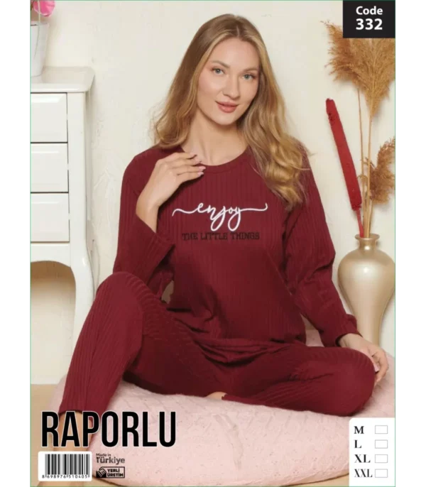 Zirve Enjoy Uzun Kollu Kadın Pijama Takımı  Bordo